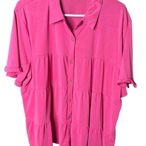 NWT Moa Moa Beautiful Pink Tiered Plus Size 3X Shirt with Notched Collar
